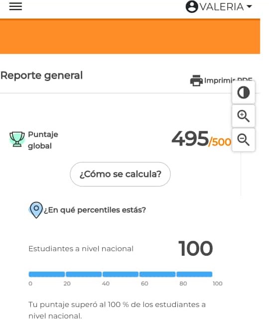 Resultado ICFES de un estudiante de Grupo500